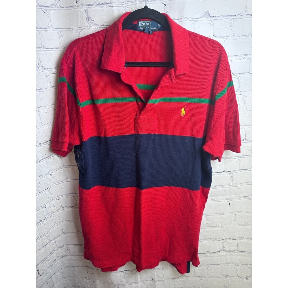 Polo Ralph Lauren Striped Polo Shirt Classic Fit Red Green Navy L